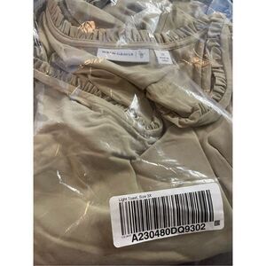 Susan Graver Womens 3X Liquid Knit Top Ruched Ruffle Detail Sleeves Toast NWT